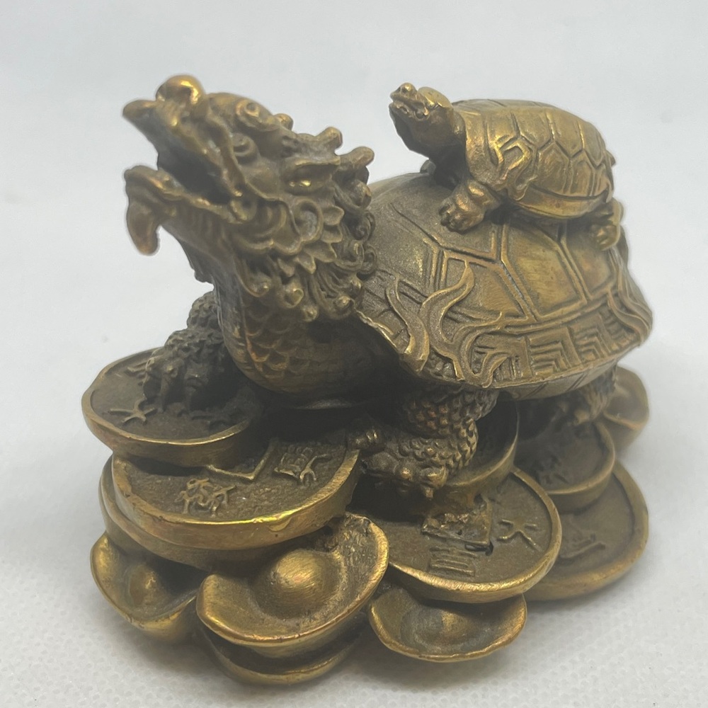 Vintage Feng Shui Brass Dragon Turtle
